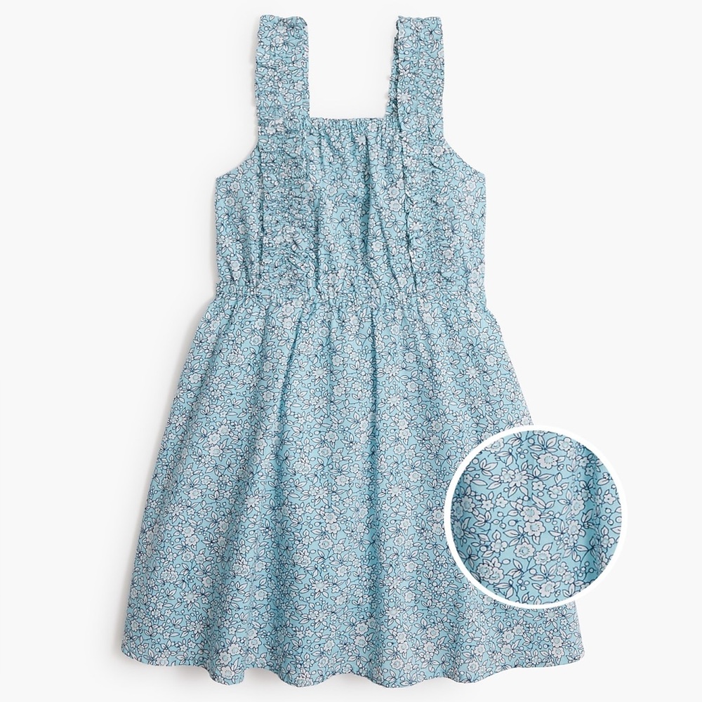J.Crew Crewcuts girls' floral ruffle-strap dress daydream blue ivory size 4